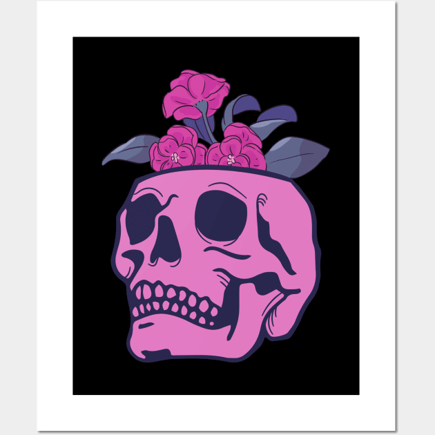 skull with flowers Wall Art by purplecrowshub